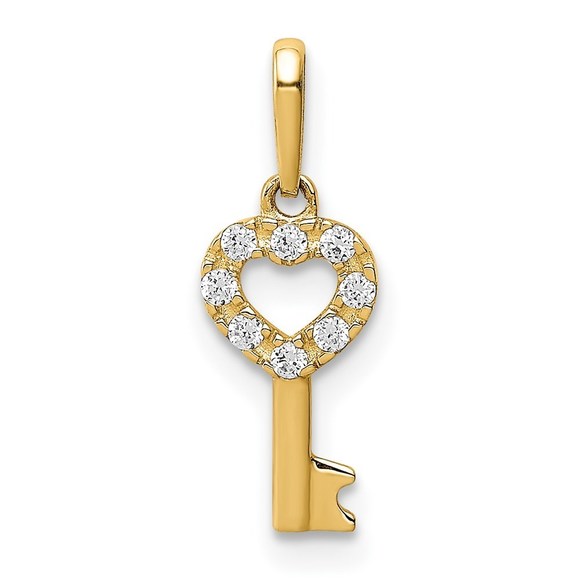 14K CZ Key Dangle Pendant - Picture 1 of 4